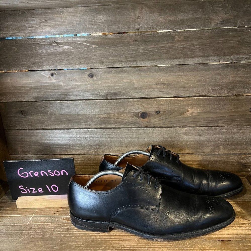 Mens Grenson Black Leather Oxford Brogue Dress Shoes Size 10 F GUC‎